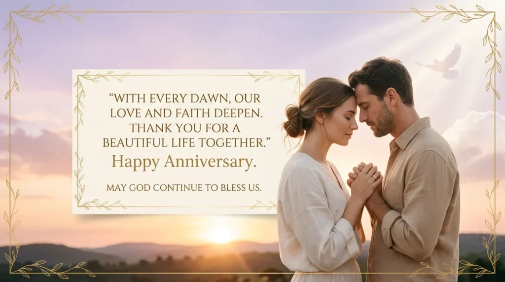 Couple holding hands gently symbolizes heartfelt anniversary blessings for him.