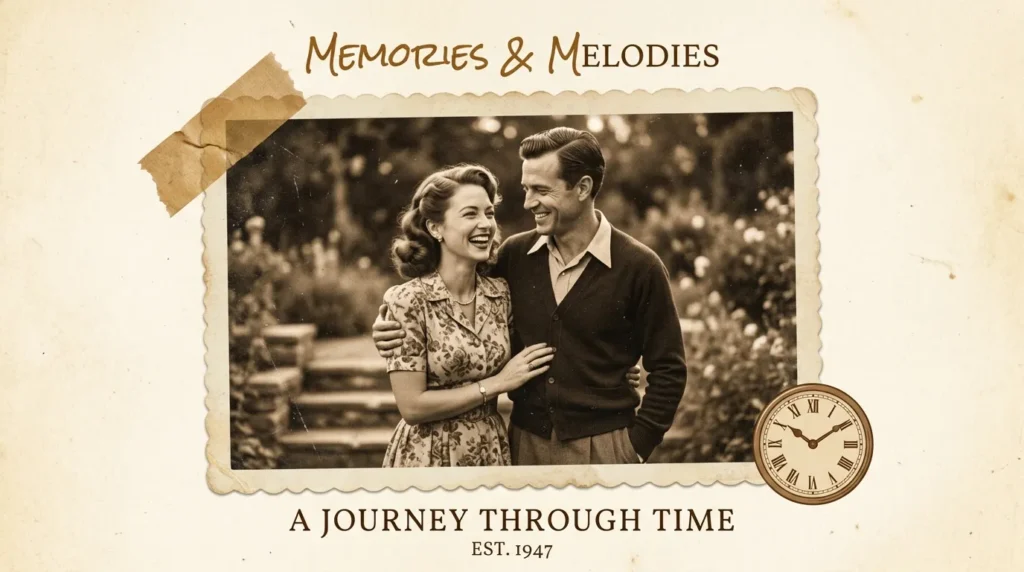 Vintage-style couple photo illustrating anniversary captions for a throwback photo theme