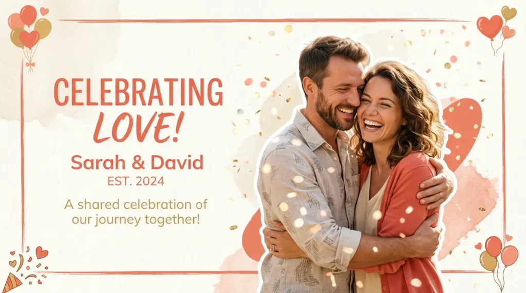 Couple celebrating joyfully representing anniversary greetings messages for a couple