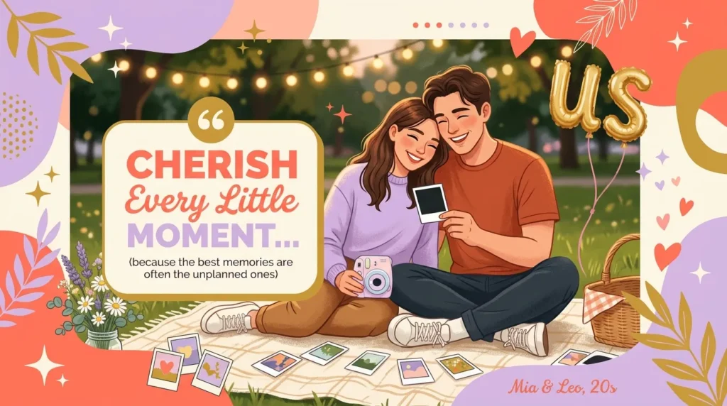 Young couple smiling together illustrates sweet anniversary quotes for boyfriend.