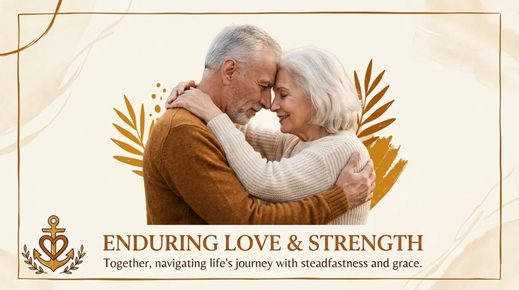 Couple embracing with quiet strength for anniversary quotes for parents through hard years