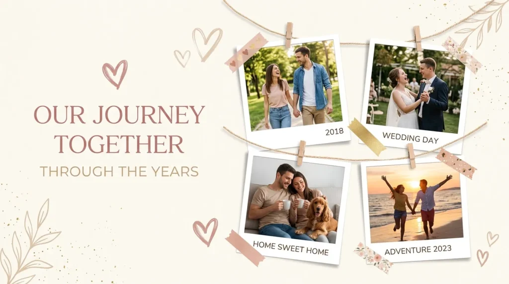 Polaroid photo collage of a couple representing anniversary status for whatsapp with photos