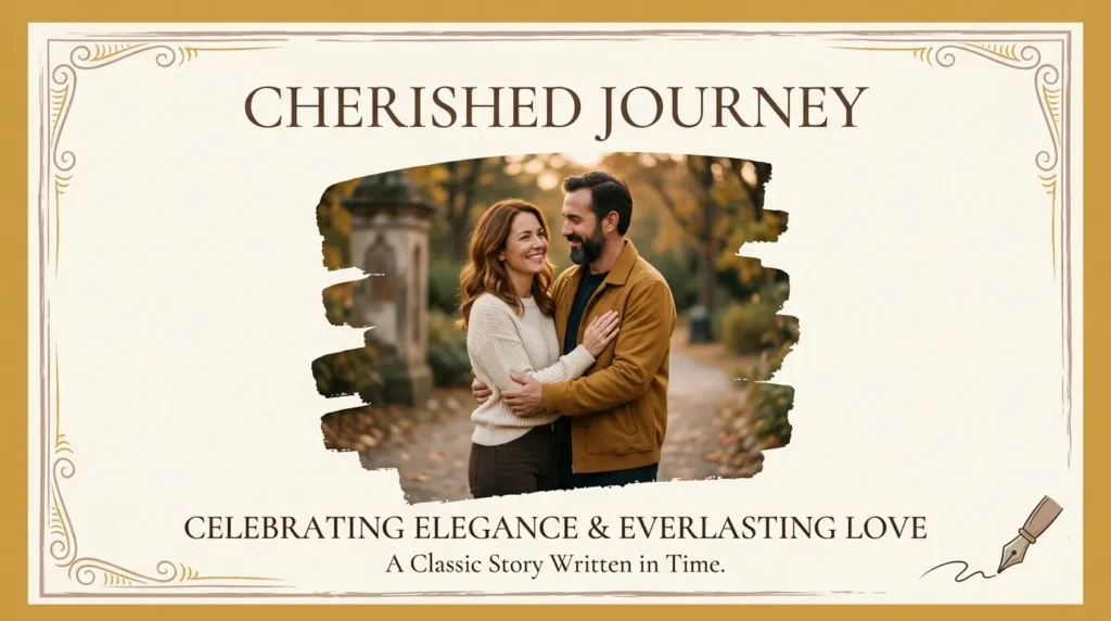 Couple standing together in classic style representing classic short anniversary captions