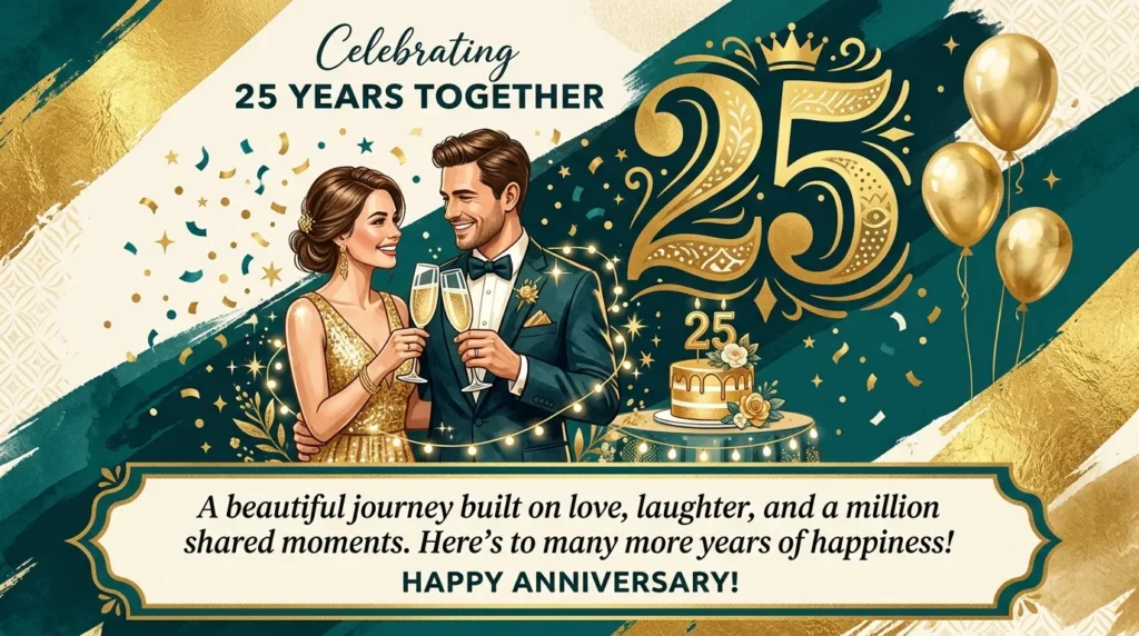 Couple toasting champagne celebrates milestone anniversary quotes for him joyfully.