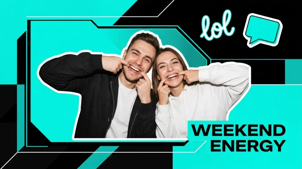 Couple making meme-style faces representing modern internet-style funny captions