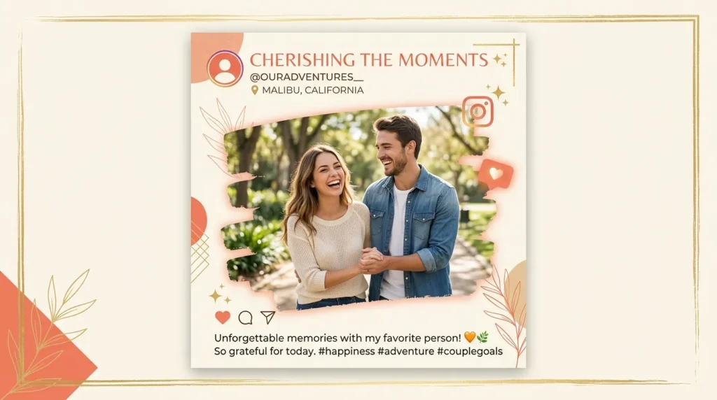 Smiling couple outdoors styled for quotes for anniversary images to share on instagram
