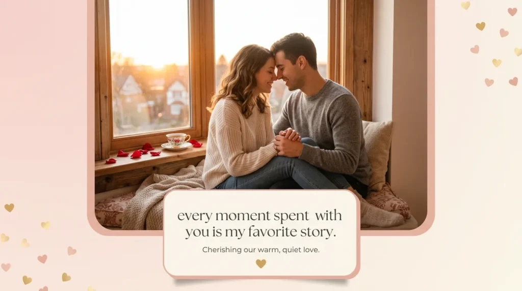 Couple embracing tenderly illustrates sweet and romantic anniversary quotes beautifully.