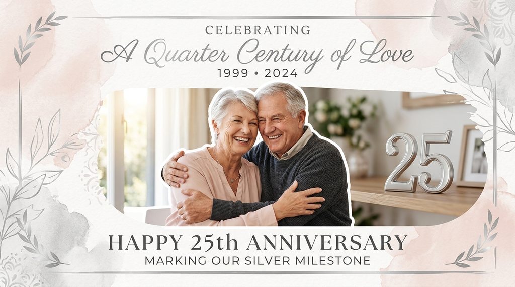 Couple embracing warmly celebrating anniversary quotes for a 25-year milestone