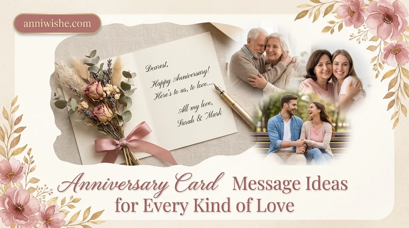 Hand writing a heartfelt card beside Anniversary Card Message Ideas for Every Kind of Love