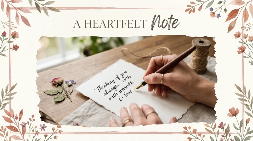 Hand writing a heartfelt note representing anniversary messages for a handwritten note