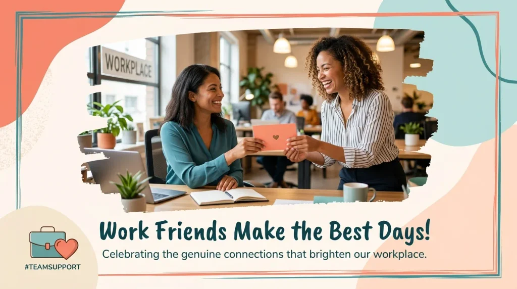 Coworkers exchanging a card for anniversary quotes for work friends and colleagues