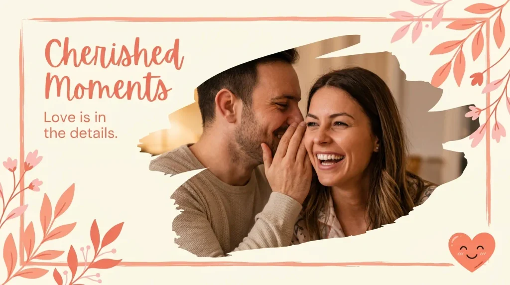 Wife smiling warmly for anniversary quotes to make her smile design layout