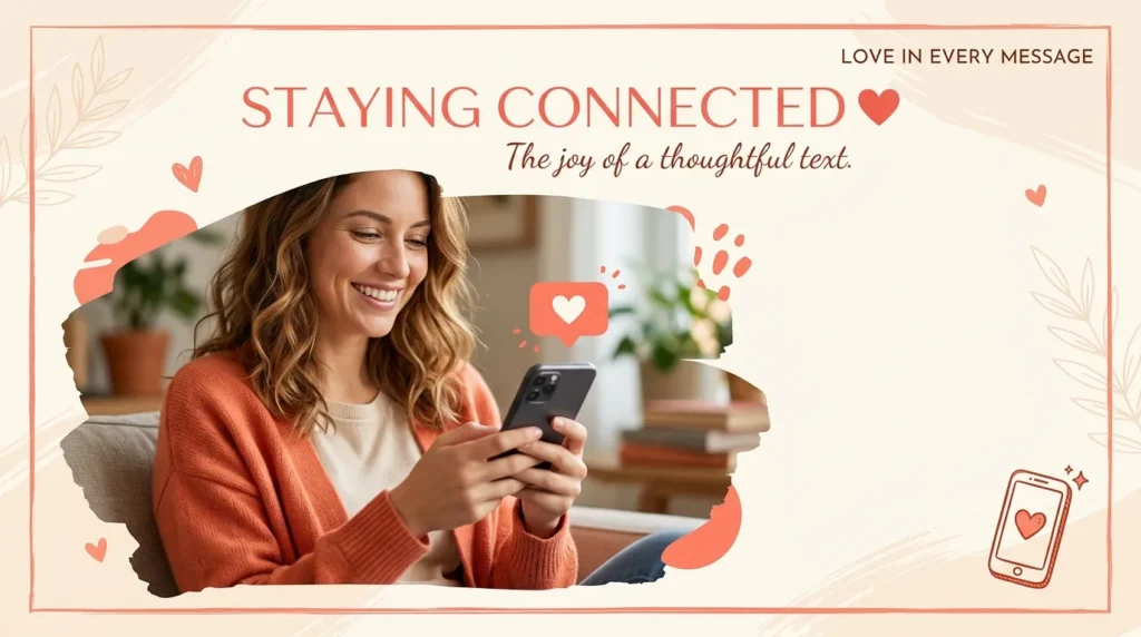 Adult child texting warmly illustrating anniversary text messages for parents design