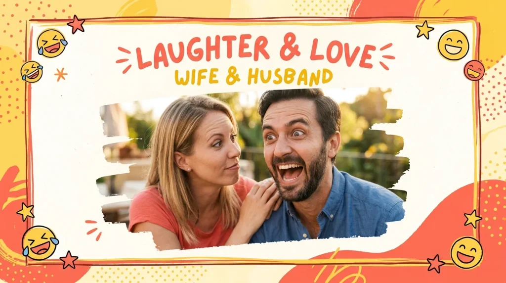 Couple laughing genuinely representing funny anniversary quotes he'll actually laugh at