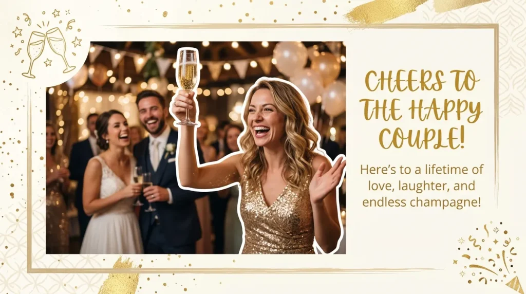 Guest toasting humorously representing funny quotes for the anniversary toast moment