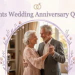 Elderly couple dancing tenderly beside charming Parents Wedding Anniversary Quotes design