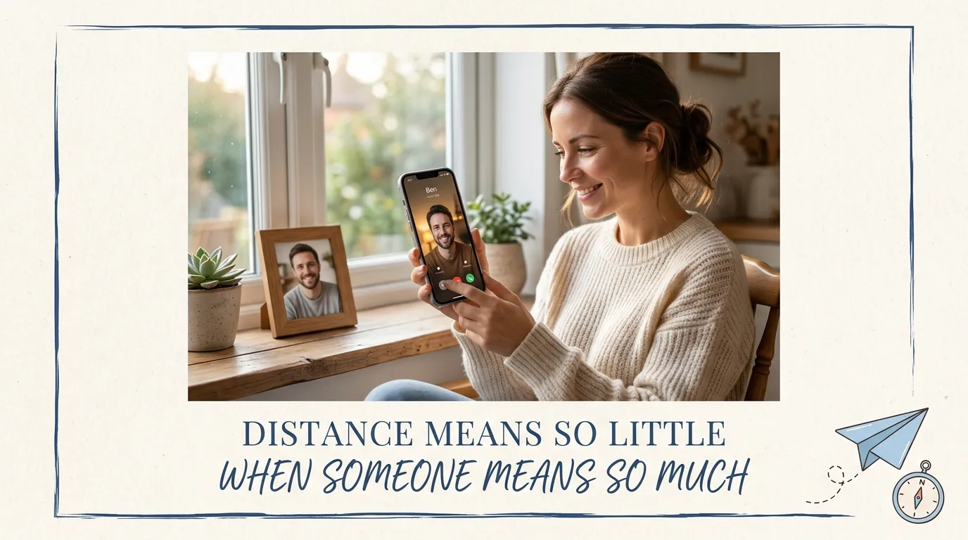 Wife video calling husband illustrating quotes for a long-distance or military husband