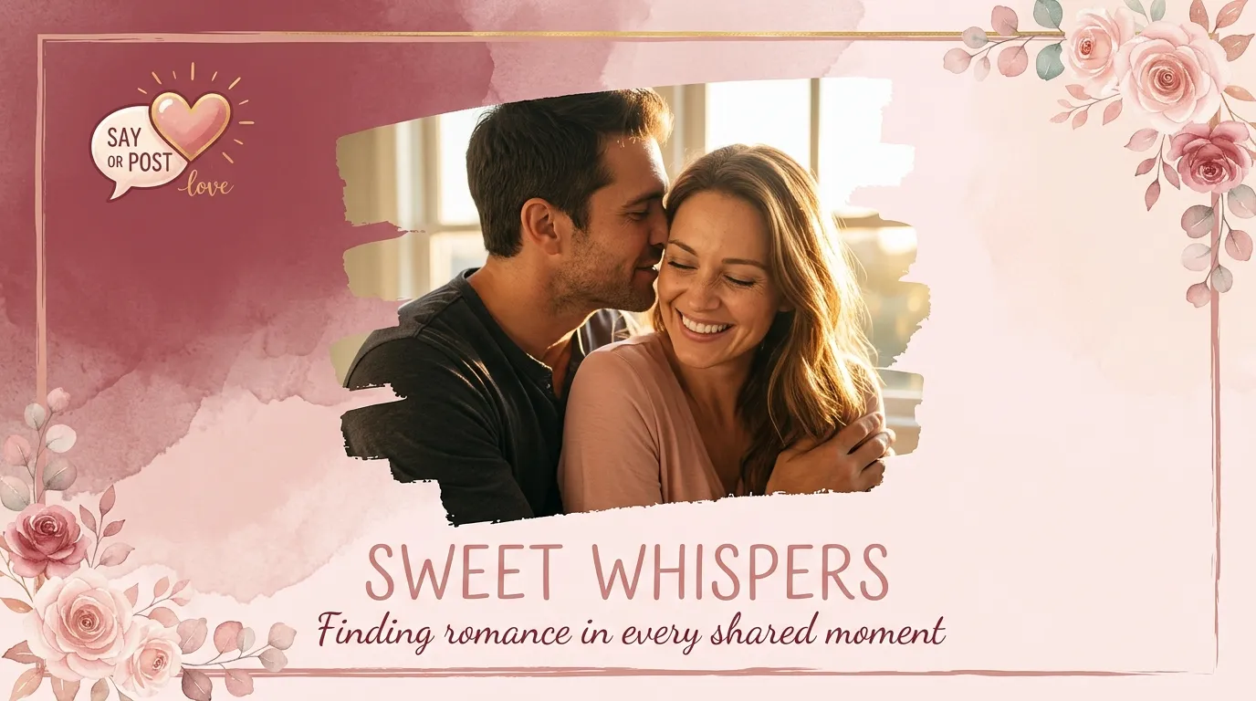 Husband whispering softly illustrating romantic quotes to say out loud or post on social media
