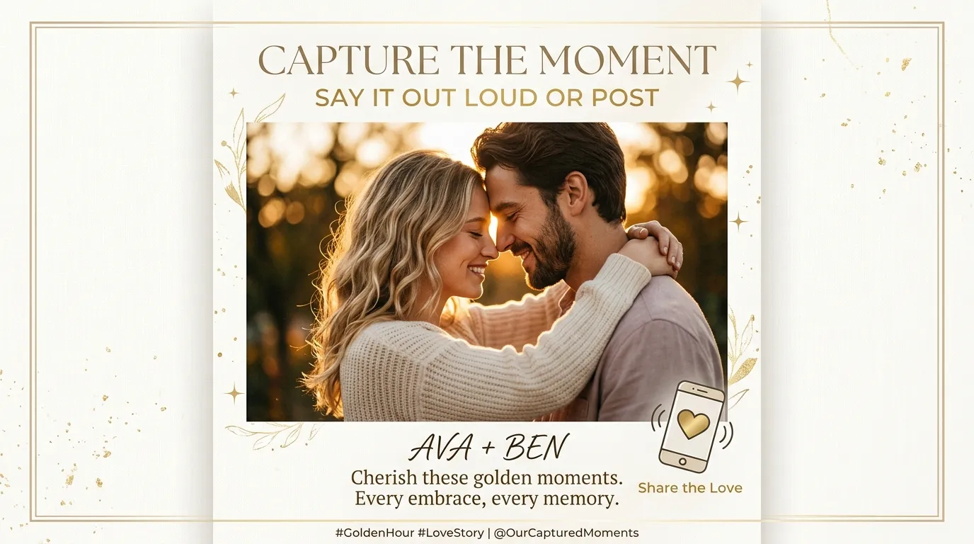 Couple embracing at golden hour for romantic wishes to say out loud or post on social media
