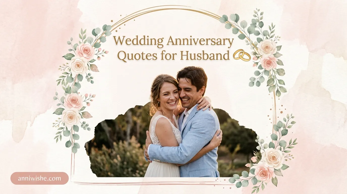 Couple embracing warmly beside charming wedding anniversary quotes for husband design