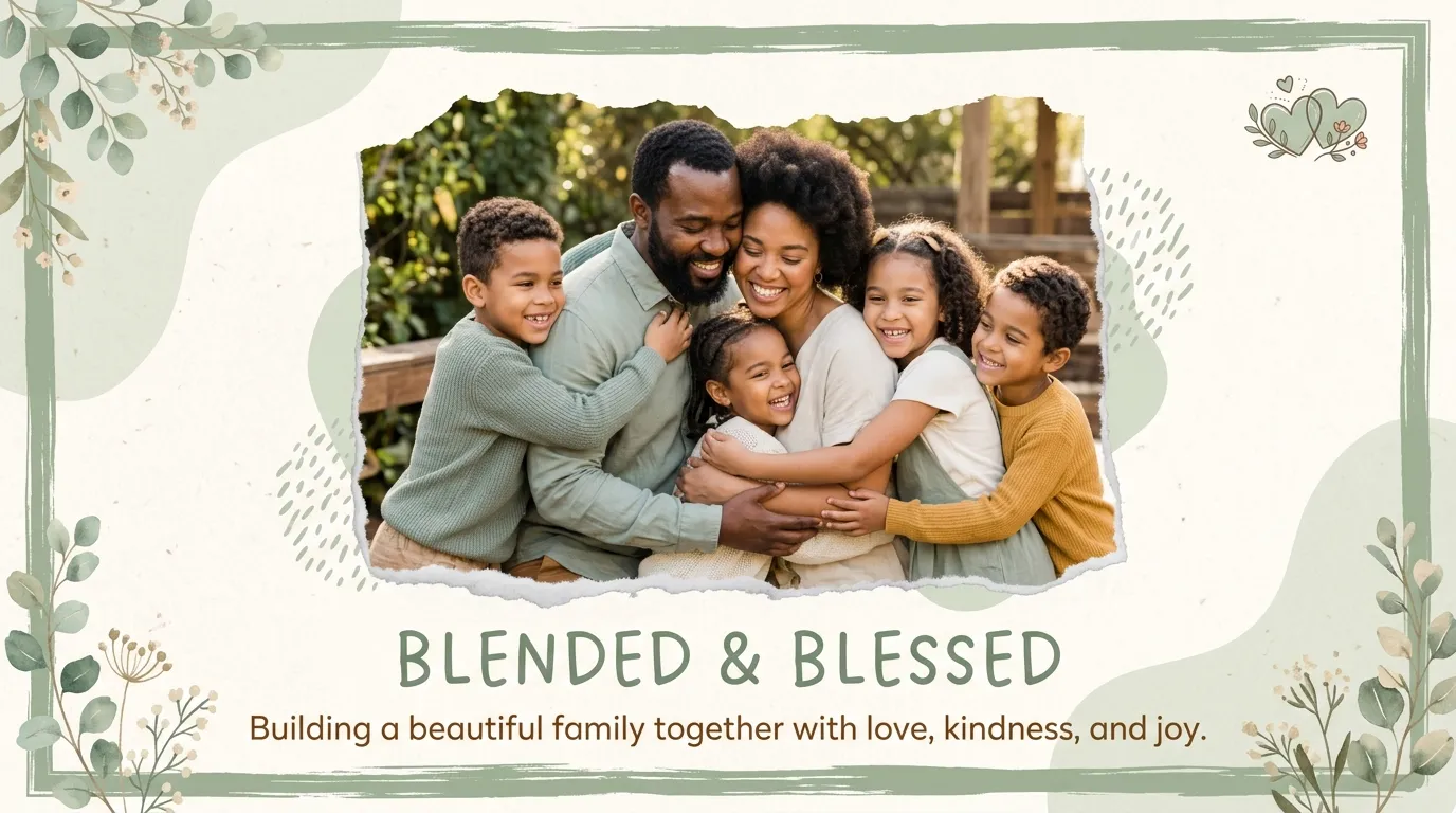 Blended family embracing together for wishes for second marriages or blended families